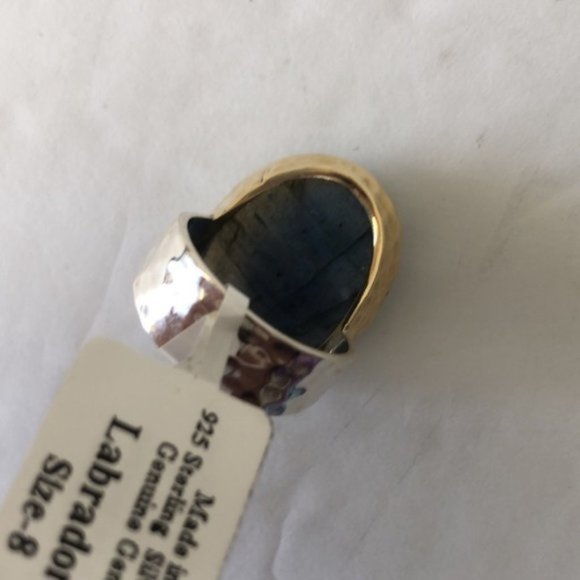 YS India Oval Labradorite Light Blue Ring in sterling silver 925 & Brass Sz.8 - Picture 14 of 16